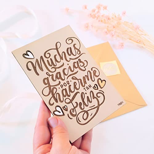 ES - Tarjeta de madera "gracias por hacerme tan feliz", regalos de san valentin, aniversario, tarjeta de amor, tarjeta para novios, novias, cumpleaños