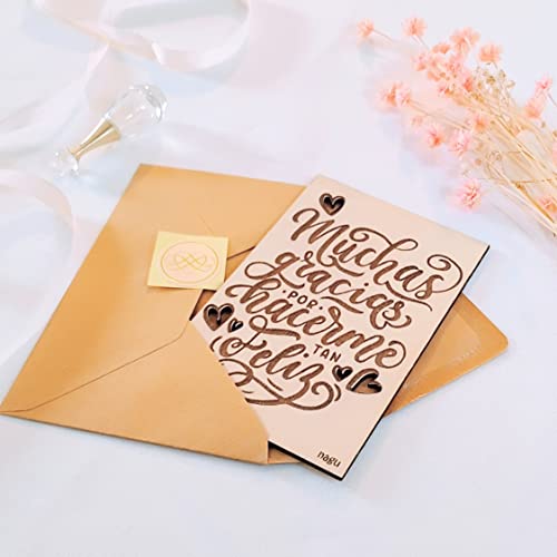 ES - Tarjeta de madera "gracias por hacerme tan feliz", regalos de san valentin, aniversario, tarjeta de amor, tarjeta para novios, novias, cumpleaños
