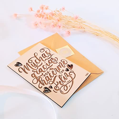 ES - Tarjeta de madera "gracias por hacerme tan feliz", regalos de san valentin, aniversario, tarjeta de amor, tarjeta para novios, novias, cumpleaños