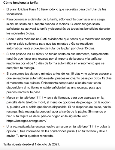 eSIM Orange - Tarjeta eSIM (virtual) Prepago Holidays Spain, 60 GB en España, 14 GB en Europa