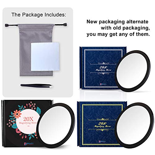 Espejo de aumento de 5 pulgadas, 20 x con tres ventosas, uso para aplicación de maquillaje, pinzas y eliminación de puntos negros y manchas. (5 pulgadas, negro)