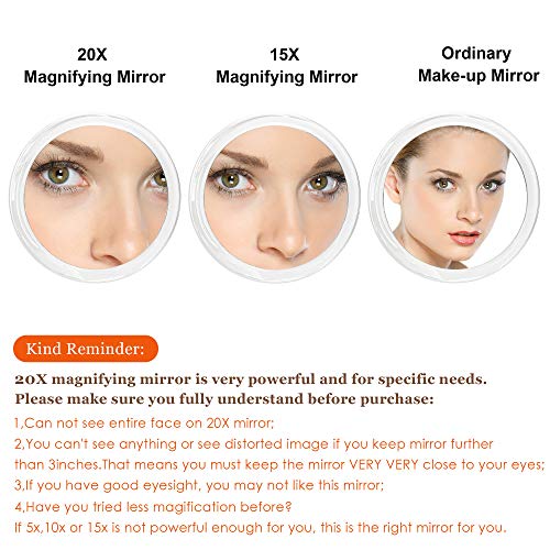 Espejo de aumento de 5 pulgadas, 20 x con tres ventosas, uso para aplicación de maquillaje, pinzas y eliminación de puntos negros y manchas. (5 pulgadas, negro)