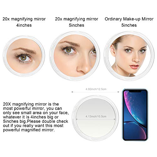 Espejo de aumento de 5 pulgadas, 20 x con tres ventosas, uso para aplicación de maquillaje, pinzas y eliminación de puntos negros y manchas. (5 pulgadas, negro)
