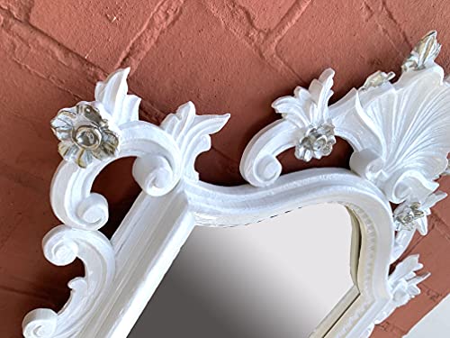 Espejo de pared decorativo con consola CP93S.S, diseño barroco, color blanco y plateado, espejo antiguo clásico, espejo de baño, 80 x 50 cm