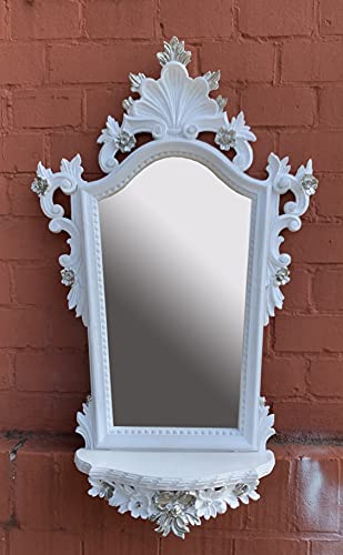 Espejo de pared decorativo con consola CP93S.S, diseño barroco, color blanco y plateado, espejo antiguo clásico, espejo de baño, 80 x 50 cm