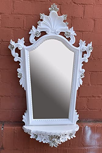 Espejo de pared decorativo con consola CP93S.S, diseño barroco, color blanco y plateado, espejo antiguo clásico, espejo de baño, 80 x 50 cm