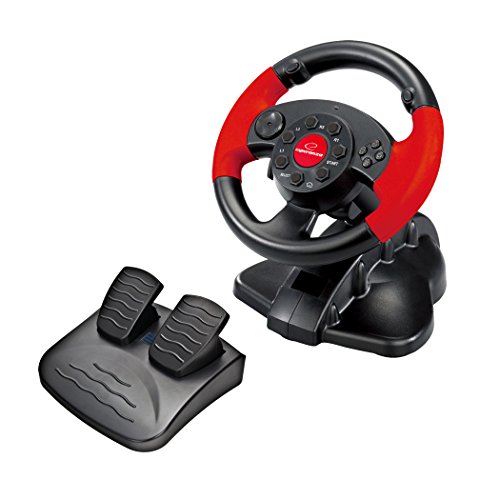 Esperanza High Octane - Volante y pedales de acelerador y freno de gaming para PC/PSX,/PS2/PS3, negro