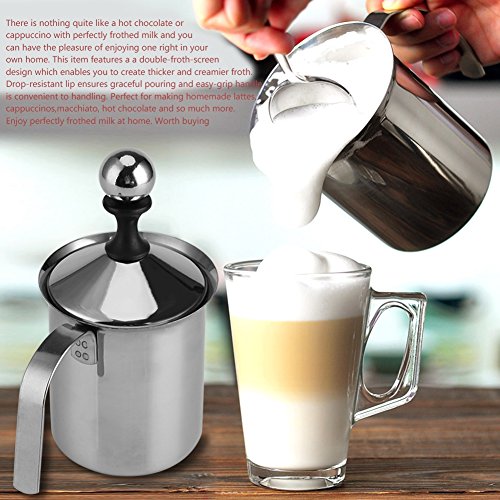 Espumador de leche Manual, Emulsionador de Leche de Acero Inoxidable de 400 ml / 800ml, Crema de Leche de Mano para Capuchino Cafe latte para Restaurante Café (800ML)