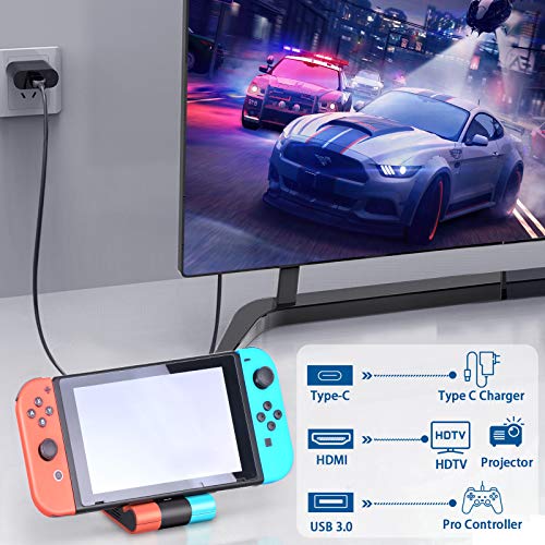 Estación Carga Base TV Plegable para Nintendo Switch, Tendak Base Carga Estación Acoplamiento Interruptor Type C Portátil con Adaptador HDMI y Puerto USB 3.0