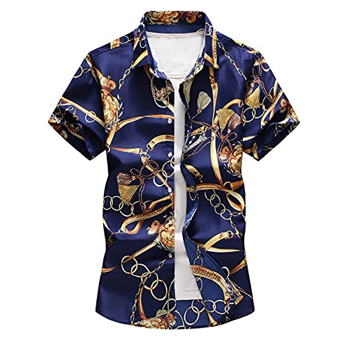 Estilo europeo 3D impresión digital camisa de manga corta hombres verano calidad solapa camisa