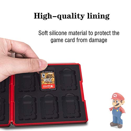 Estuche de Almacenamiento para Juegos Compatible con Nintendo Switch, Estuche Rígido Portátil y Delgado con 12 Ranuras para Tarjetas para Switch con Llavero Extraíble (Mario Rojo M)