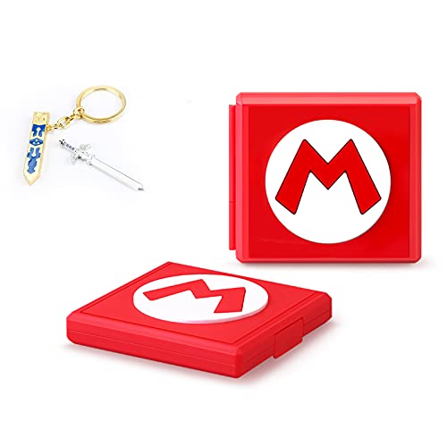 Estuche de Almacenamiento para Juegos Compatible con Nintendo Switch, Estuche Rígido Portátil y Delgado con 12 Ranuras para Tarjetas para Switch con Llavero Extraíble (Mario Rojo M)