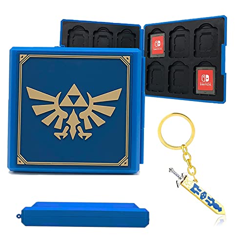 Estuche de Tarjetas de Juego para Nintendo Switch, Portátil Caja de Tarjeta de Juego Switch Soporte de Tarjeta de Juego, Gran Capacidad de 12 Ranuras, Bonus Skyward Sword Llavero (Blue Zelda)