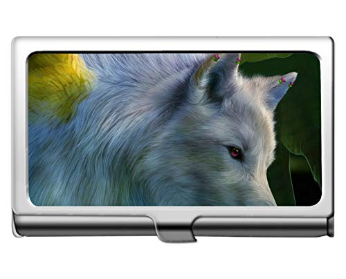 Estuche para tarjetas de visita Caja de tarjetas de acero inoxidable, orejas de lobo animal Caja de almacenamiento de tarjetas