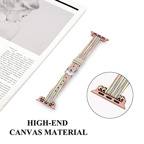 ESTUYOYA - Pulsera de Nailon Compatible con Apple Watch Series 7/6 / 5/4 / 3/2 / 1 / SE Diseño Ultafino Transpirable Acero Inoxidable Ligera y Elegante Mujer - Green