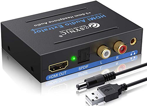 eSynic HDMI Extractor Audio Convertidor 1080P HDMI a HDMI Admite Toslink SPDIF Óptico, L/R, y Salida de Audio de 3.5mm con Interruptor de Encendido para Blu-ray DVD Player Xbox One SKY HD box PS3 PS4