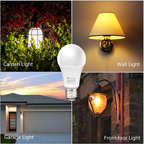 Etrogo Bombilla Crepuscular Led Sensor Luz E27 10W Equivalencia 100W Blanco Cálido 3000K Encender/Apagar Automático 806Lumens 2 Unidades [Clase de eficiencia energética A]