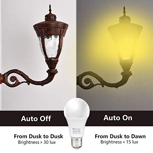 Etrogo Bombilla Crepuscular Led Sensor Luz E27 10W Equivalencia 100W Blanco Cálido 3000K Encender/Apagar Automático 806Lumens 2 Unidades [Clase de eficiencia energética A]