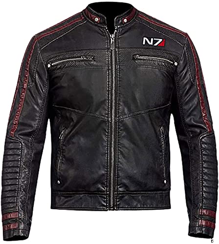 EU Fashions Chaqueta de piel negra para hombre N7 Mass Effect 3 Street Fighter Commander Shepard Gaming