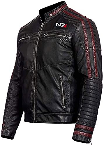 EU Fashions Chaqueta de piel negra para hombre N7 Mass Effect 3 Street Fighter Commander Shepard Gaming