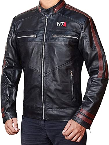 EU Fashions Traje de juego N7 Mass Effect 3 Street Fighter Commander Shepard para hombre, color negro, Negro - piel sintética., XXL