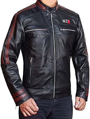 EU Fashions Traje de juego N7 Mass Effect 3 Street Fighter Commander Shepard para hombre, color negro, Negro - piel sintética., XXL
