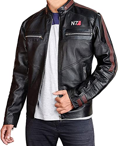 EU Fashions Traje de juego N7 Mass Effect 3 Street Fighter Commander Shepard para hombre, color negro, Negro - piel sintética., XXL