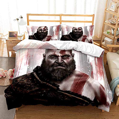 EU-VV Funda Nórdica God of War Kratos, Juego De Cama para Niños Junior, Funda Nórdica + 2 Fundas De Almohada, Resistente A La Humedad, Hipoalergénico ((150x200cm)-Cama de 90,Kratos 05)