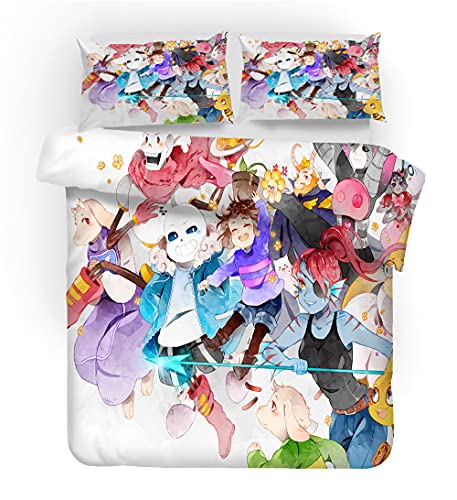 EU-VV Juego De Cama Game Undertale, Fundas Nórdicas Bohemias De 1/2 Persona con Funda De Almohada con Cremallera Frisk Toriel Juego De Cama ((180x220 cm)-Cama de 105/135,Undertale 03)