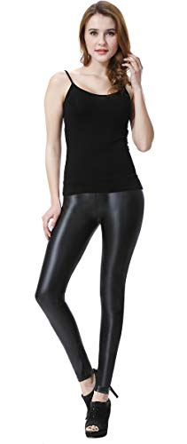 Everbellus Mujeres PU Leggins Cuero Skinny Elásticos Pantalones Negro M