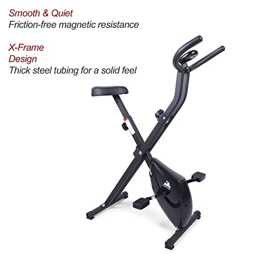 EVOLAND Bicicleta Estática Plegable, Bicicleta Estática con sensores de pulso y 2 mancuernas para Entrenamiento en casa, Fitness S-Bike, para Entrenamiento aeróbico, Fitness y X-Bike (Negro-sencillo)