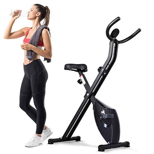 EVOLAND Bicicleta Estática Plegable, Bicicleta Estática con sensores de pulso y 2 mancuernas para Entrenamiento en casa, Fitness S-Bike, para Entrenamiento aeróbico, Fitness y X-Bike (Negro-sencillo)