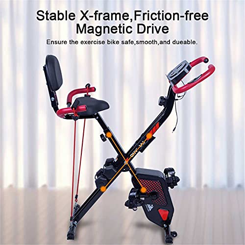 EVOLAND Bicicleta Estatica Plegable, Bicicleta Estática de Fitness Multinivel de Resistencia Magnética con Monitor Rítmo Cardíaco Viene con Mancuernas para Ejercicio Entrenamiento en Casa(Rojo+Negro)