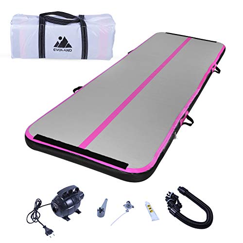 EVOLAND Colchoneta Inflable de Gimnasia 10 cm de Grosor, tapete de Entrenamiento 3M, tapete de Gimnasio Inflable con Bomba eléctrica para Gimnasta Yoga Taekwondoe Tumbling