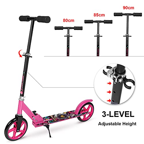 EVOLAND Patinete Plegable, Portátil Scooter con Tipo T Aleación de Aluminio, Manillar Altura Ajustable, Pedales Antideslizantes con Motivos De Graffiti, Adecuado para Niños De 3 A 12 Años Y Mayores