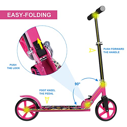 EVOLAND Patinete Plegable, Portátil Scooter con Tipo T Aleación de Aluminio, Manillar Altura Ajustable, Pedales Antideslizantes con Motivos De Graffiti, Adecuado para Niños De 3 A 12 Años Y Mayores
