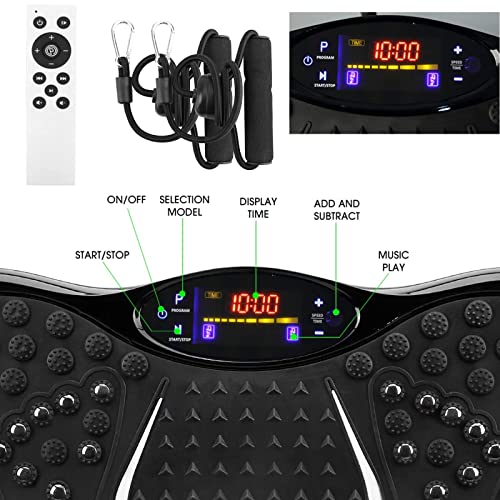 EVOLAND Plataforma Vibratoria, Máquina de Ejercicio Entrenamiento Masaje, Motor Silencioso y Altavoz Bluetooth con Control Remoto y Bandas de Elásticas para Perder Peso Rápida y Relajar Músculos