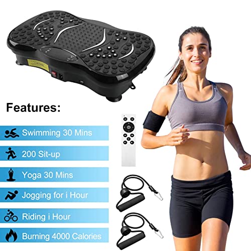 EVOLAND Plataforma Vibratoria, Máquina de Ejercicio Entrenamiento Masaje, Motor Silencioso y Altavoz Bluetooth con Control Remoto y Bandas de Elásticas para Perder Peso Rápida y Relajar Músculos