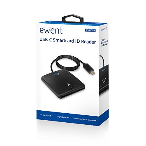 Ewent EW1055 - Lector de Tarjetas Inteligentes - Interfaz USB-C - Para Windows y Mac OS - Lector DNI Electrónico - Ideal para Comercios Electrónicos y Firmas Digitales - Para Formatos de Tarjeta ID-1