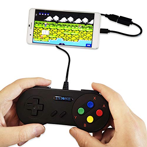 EXLENE 2 Pack SNES USB mando Controlador Gamepads 10ft/3m, Super Snes Classic Controller para PC Windows Ubuntu Raspberry Pi 3 Retropie Sega Genesis (Negro)