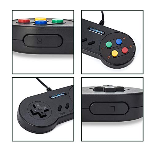 EXLENE 2 Pack SNES USB mando Controlador Gamepads 10ft/3m, Super Snes Classic Controller para PC Windows Ubuntu Raspberry Pi 3 Retropie Sega Genesis (Negro)