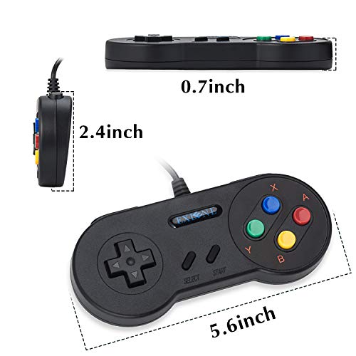 EXLENE 2 Pack SNES USB mando Controlador Gamepads 10ft/3m, Super Snes Classic Controller para PC Windows Ubuntu Raspberry Pi 3 Retropie Sega Genesis (Negro)