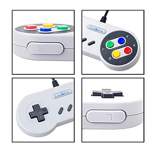 Exlene Usb Controller Gamepads Joystick 10ft / 3m (2pack), Usb Snes Controller Super Snes Classic Controller para PC Windows Ubuntu Raspberry Pi 3 Retropie Sega Genesis (gris)