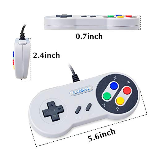 Exlene Usb Controller Gamepads Joystick 10ft / 3m (2pack), Usb Snes Controller Super Snes Classic Controller para PC Windows Ubuntu Raspberry Pi 3 Retropie Sega Genesis (gris)