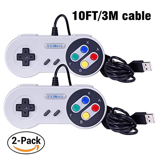 Exlene Usb Controller Gamepads Joystick 10ft / 3m (2pack), Usb Snes Controller Super Snes Classic Controller para PC Windows Ubuntu Raspberry Pi 3 Retropie Sega Genesis (gris)