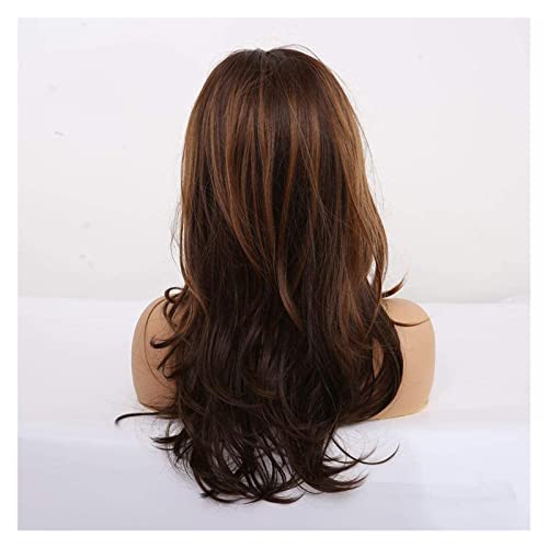 expartners Pelucas de Pelucas Europeas y Americanas Pelucas Marrones Destacando el Pelo de Mediana Longitud Curly Wigs Pelucas de Fibra química