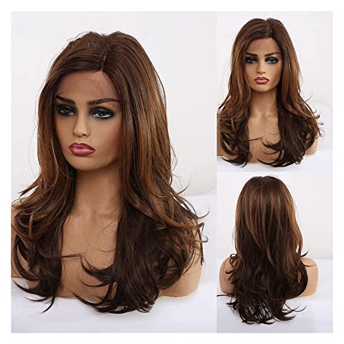 expartners Pelucas de Pelucas Europeas y Americanas Pelucas Marrones Destacando el Pelo de Mediana Longitud Curly Wigs Pelucas de Fibra química