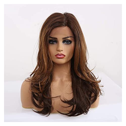 expartners Pelucas de Pelucas Europeas y Americanas Pelucas Marrones Destacando el Pelo de Mediana Longitud Curly Wigs Pelucas de Fibra química