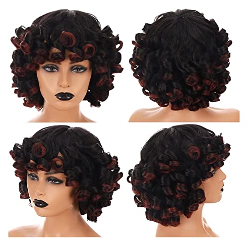expartners Pelucas rizadas Afro sintéticas con flequillos for Mujeres Blancas Negras African Europa América Resistente al Calor Ombre Rosa Rosa Black Hair Cosplay Pelucas (Color : 5)