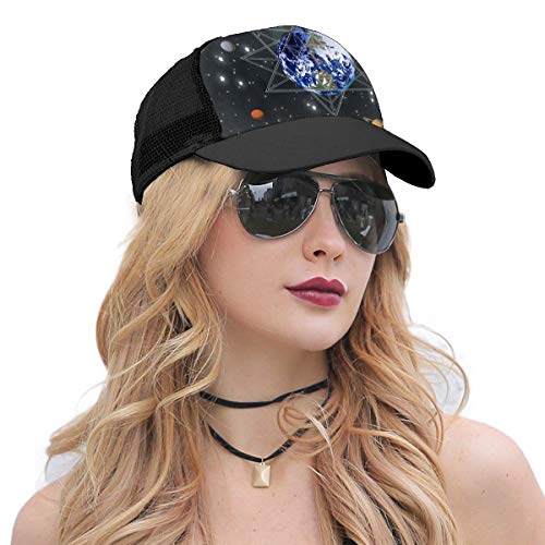 Exterior Nebula Cluster The Earth Tema Mujeres Hombres Gorra de béisbol Ajustable Trucker Malla Plain Sombreros 6 Paneles Gorras Polo Estilo Papá Sombrero Unisex Negro